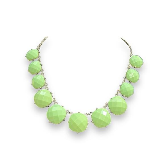 Light green statement, necklace, and faux gems Silver tone &  matching earrings - Picture 3 of 6